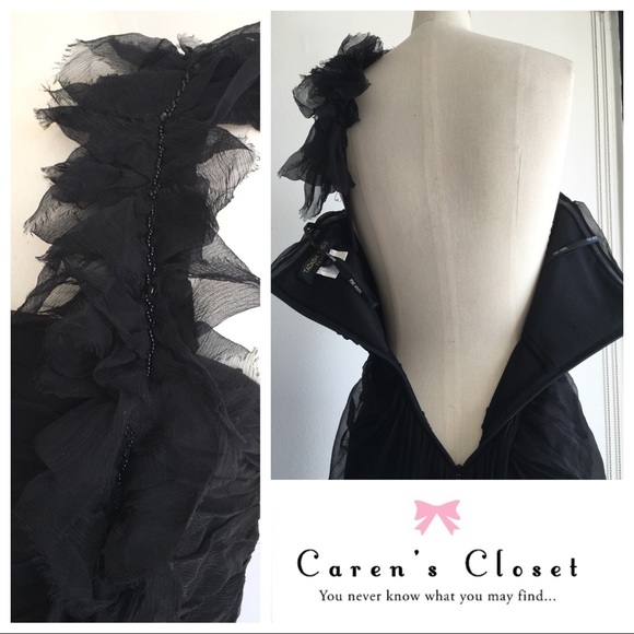 Reserved Tadashi Black Silk One Shoulder Gown - Picture 6 of 8